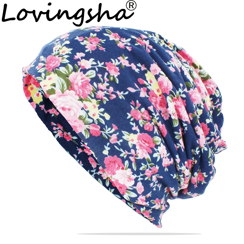 LOVINGSHA, многофункциональные осенние шапки для женщин, мужчин, с цветочным рисунком, унисекс, для подростков, взрослых, тонкий шарф, Skullies Beanies, зимняя, винтажная шапка, HT153
