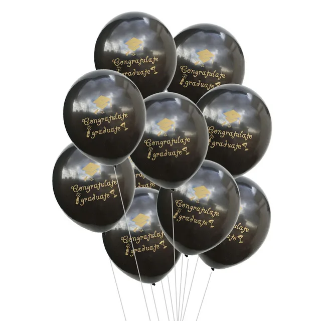 1-15pcs Graduation Balloons Gold Silver Black Latex Balloon Confetti Ballons 2022 Congratulation Grad Party Decoration Supplies B03-black-10pcs