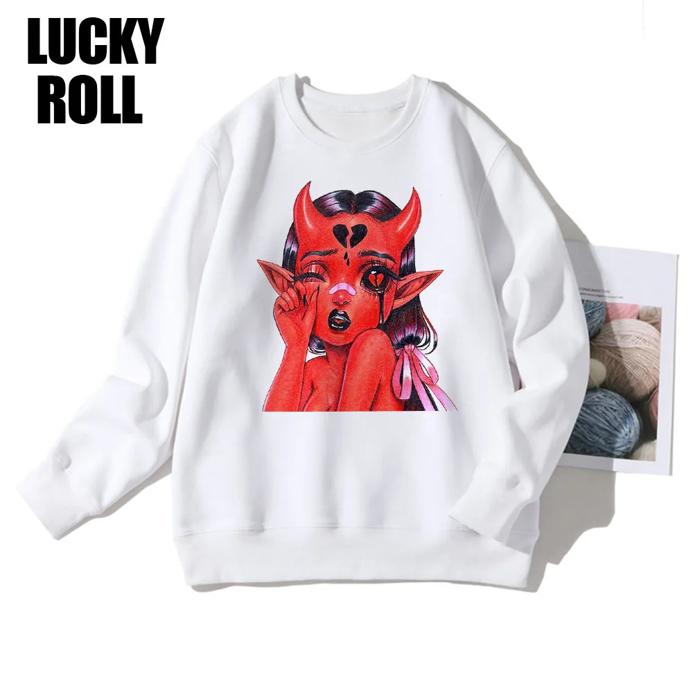 

LUCKYROLL Devil Egirl Printed Sweatshirt White Riverdale Harajuku Fashion Plus Size Pullover Crewneck Tops Crop Teens For Girls