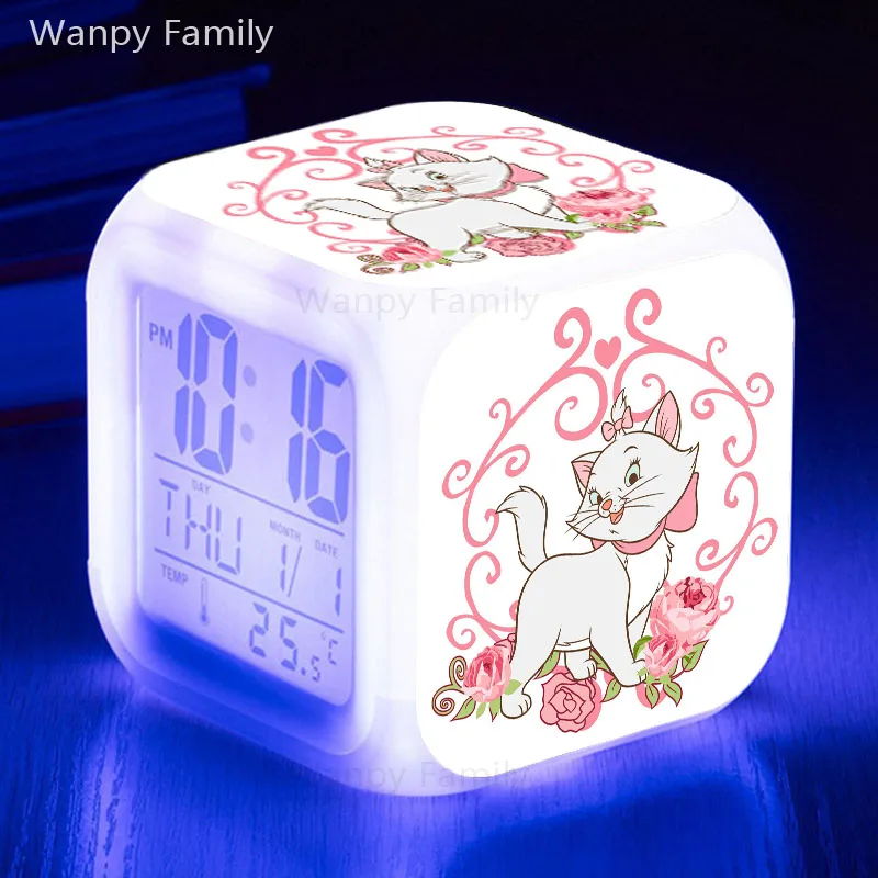 Очень красивый зонт кошка Мэри будильник светодиодный большой экран дисплей время для детей подарок на день рождения Multifunctio сенсорный датчик будильник часы