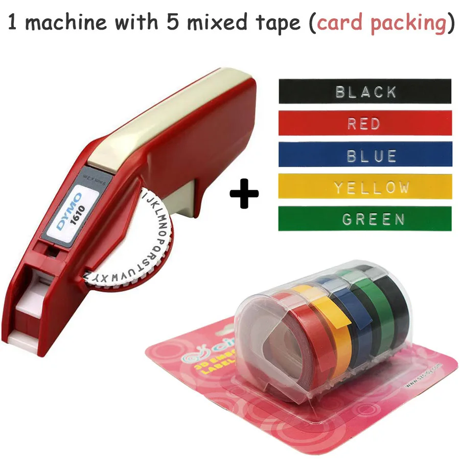 Dymo Label Maker Pristar Durable Plastic 3D Embossing Tape For S DYM12966 Organizer Xpress Pro, 3/8 In. X 9.8 Ft, White On Black/Red/Blue/Yellow/Green, 10-Pack Replacement Refill Tapes Brother Label Maker