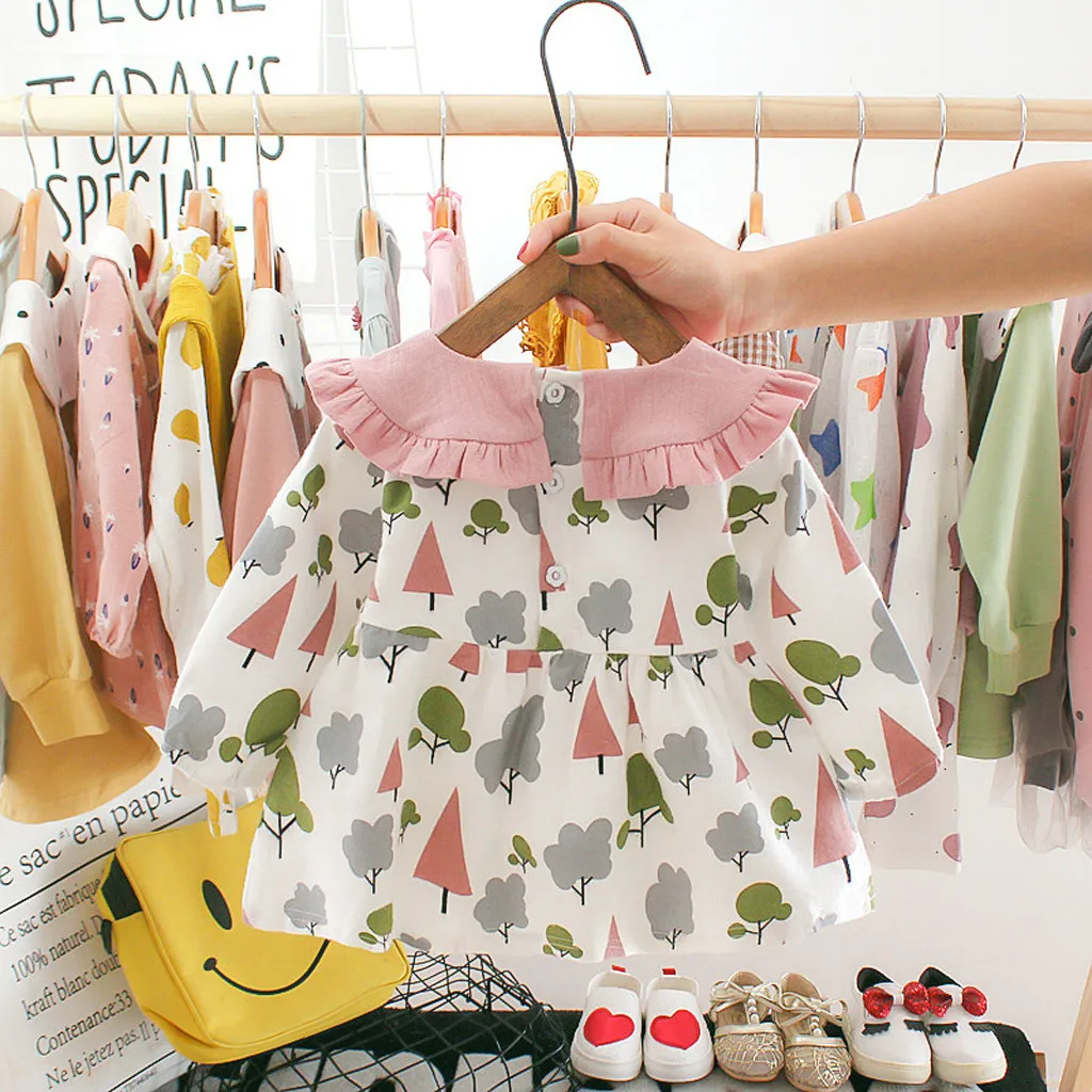 Платье для маленьких девочек платья для маленьких девочек vestido infantil vestidos infantil одежда трапециевидной формы с длинными рукавами и рисунком batizado Z4