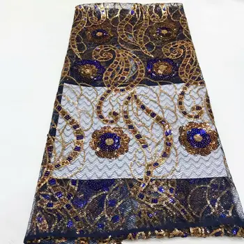 

Wholesale!African Lace Fabric 2019 New Blue Lace with sequins French Lace Fabric for wedding dress free shipping Embroidery
