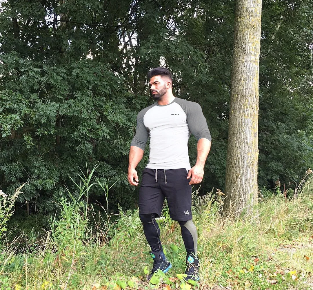 Muscle Dr. Brothers Европа и Америка Спорт Фитнес с длинным рукавом мужские облегающие быстросохнущие тренировочные рукав три четверти C