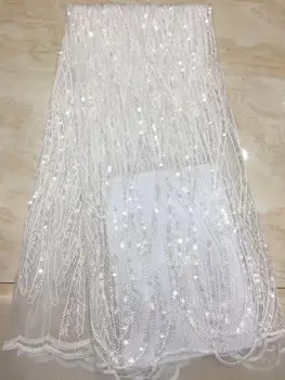 

Wholesales 2020latest High quality African French net Lace with sequince lace fabric For wedding Long Dresses white