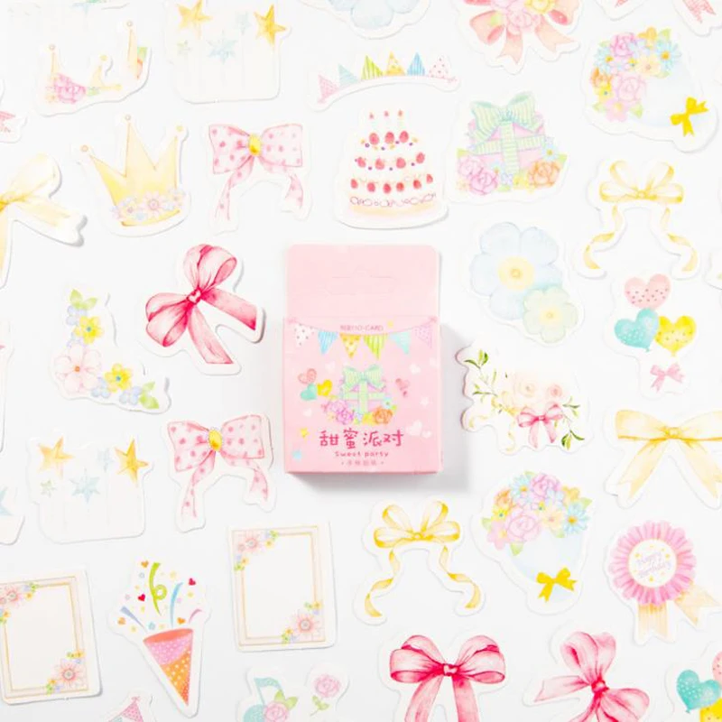 

46 Pcs/pack Lovely Pink Sweet Party Cake Flowers Bowknot Paper Stickers DIY Diary Label Sticker Album Scrapbooking Stationery