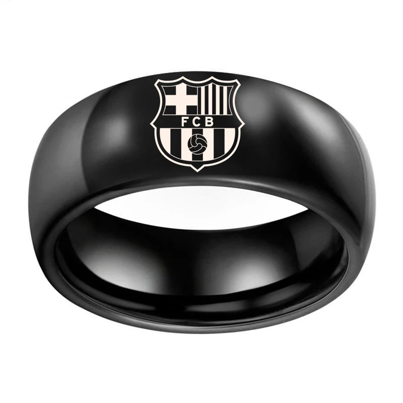 

Barca F.C Football Club Logo Fans Ring 8mm Custom DIY Laser Name Logo Stainless Steel Ring for Mens Gifts