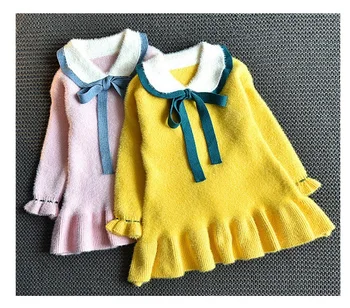 

New 2-6 year old girl baby sweater dress autumn and winter models Korean baby mid-length mink velvet knitted dress for children