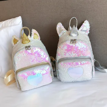 

Hot ladies sequins backpack girls colorful unicorn schoolbag children color change flip backpack student bag