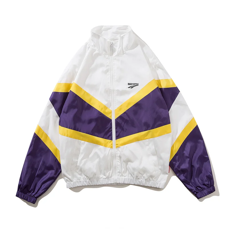 Цветная куртка в стиле хип-хоп в стиле пэчворк в стиле ретро уличная Harajuku парная спортивная куртка унисекс ветровка уличная - Цвет: white jackets
