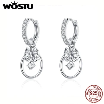 

WOSTU 925 Sterling Silver Lively Bowknot Drop Earrings For Women Wedding Dangle Earrings Fashion Authentic Jewelry CTE332