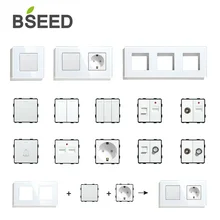 BSEED Mvava DIY UK EU Standard TV Satellite USB Socket Button Switch With Crystal Glass Frame Panel White Home Improvement