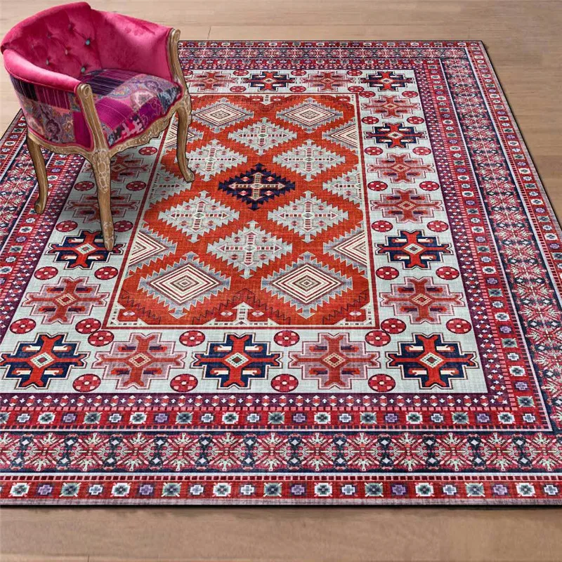 

Bohemian Geometric Rug Retro Persian Purple Red-Brown Ethnic-Style Carpet Living Room Bedroom Bed Blanket Kitchen Floor Mat
