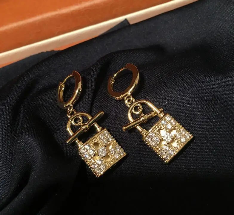 

Lock earrings ladies earrings zircon design sense women temperament unique ear accessories