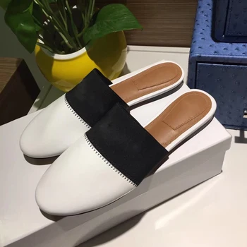 

Luxury Brand Women's Slippers Falt Mule Shoe Genuine Leather Slides for Women 2020 New Fashion Designer Summer Beach Women Shoes