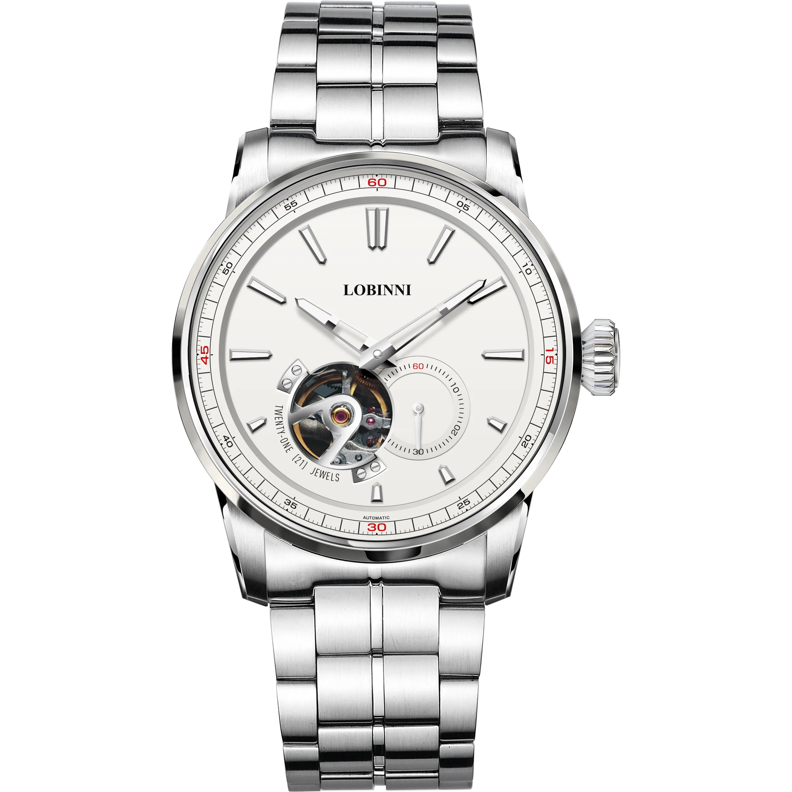 

Мужские автоматические часы LOBINNI, роскошные деловые механические наручные часы, модные часы со стальным ремешком и сапфировым стеклом