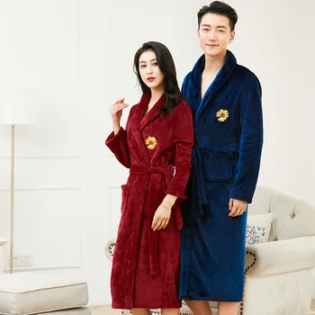 

2020 New Thickened Flannel Leisure Simple Fashion Couple Bathrobe Nightgown Home Clothes Sleeping In Women's Robes