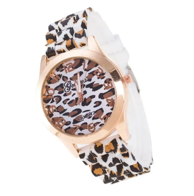 Модные женские модные часы унисекс Geneva Leopard Силиконовые кварцевые аналоговые наручные часы популярные высокое качество