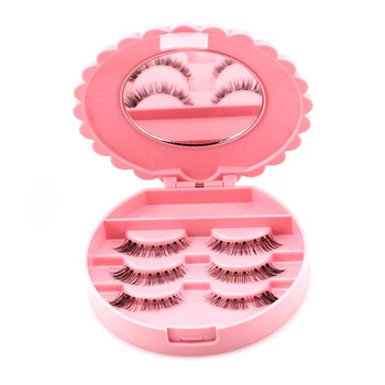 

10*3CM Pink Bow False Eyelash Storage Box Girl Women Makeup Cosmetic Mirror Case Organizer case Flip Artificial Eyelashes Holder