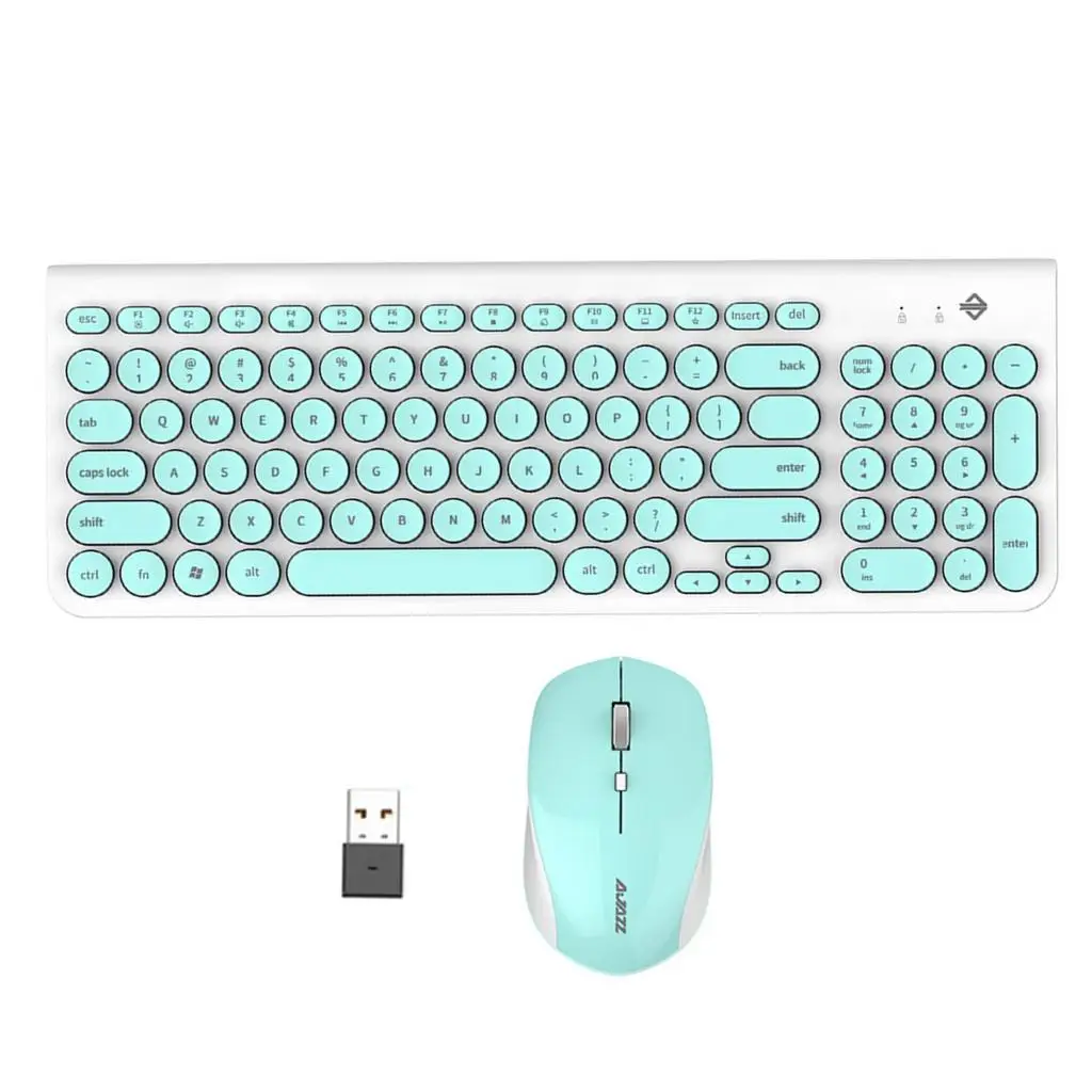 Wireless Keyboard and Mouse Combo 96 Keys Ultra Slim Wireless Mute Keyboard Mice Set, Silent Click, Stylish Retro Round Design