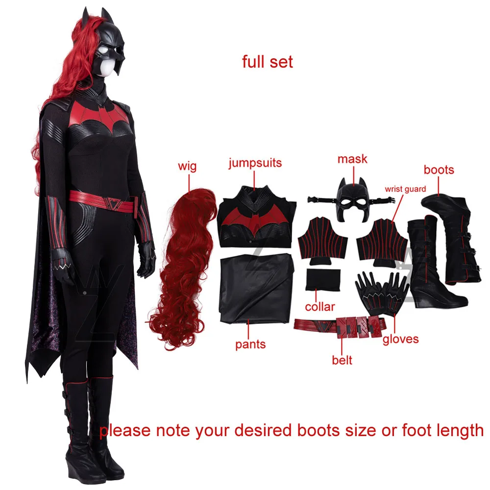 full set Новые костюмы на Хэллоуин Бэтмен Kate Kane Косплей Костюм классная бэтледи наряды с маской парик и плащ ботинки изготовленные под заказ - Цвет: full set