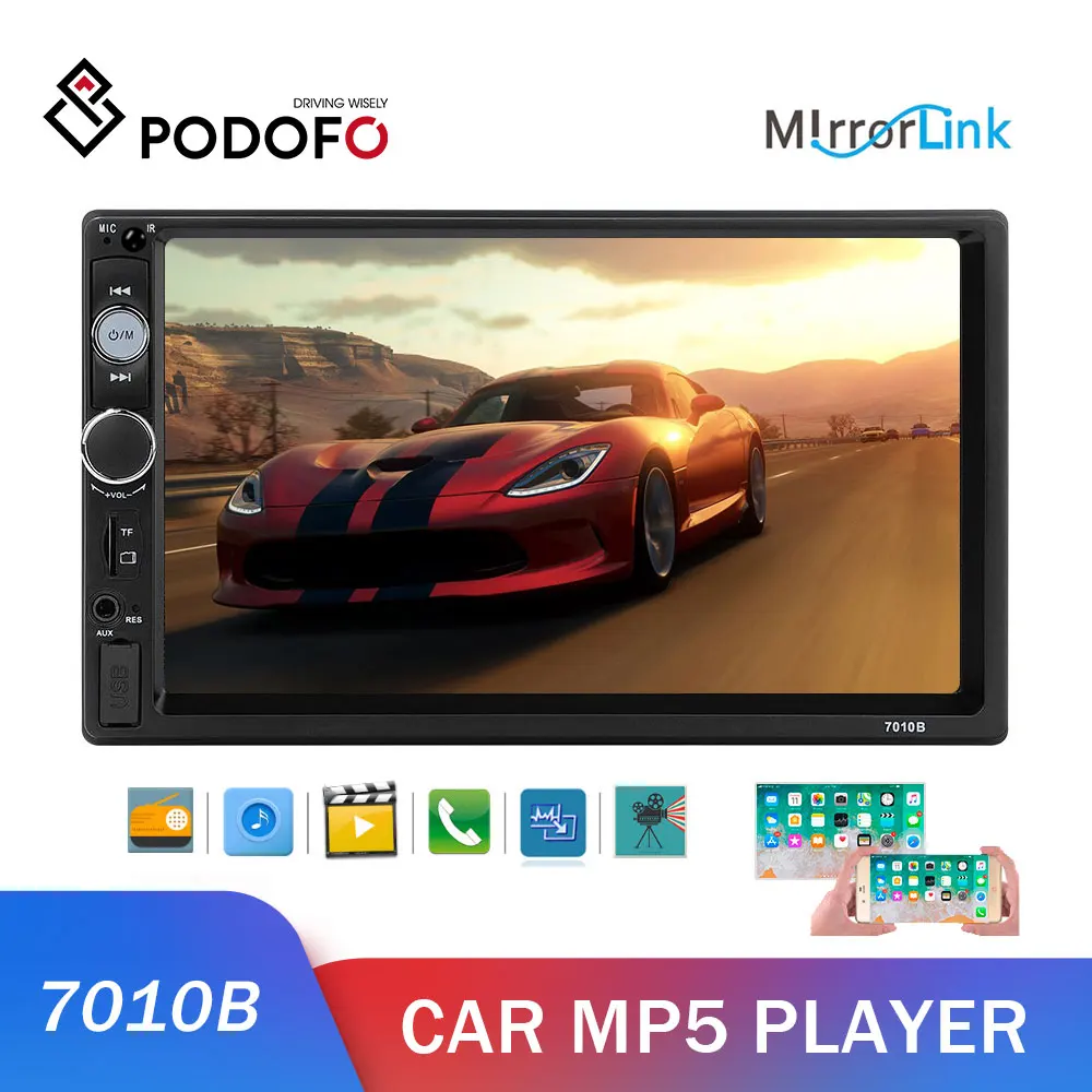 Автомагнитола Podofo мультимедийный плеер с радио под управлением ISO/Andriod Mirrorlink