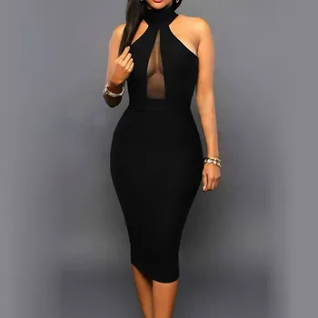 Vestido corto femenino De Fiesta con escote triangular, minivestido Sexy ajustado con hombros descubiertos para Mujer, cuello Halter, color negro, 2020