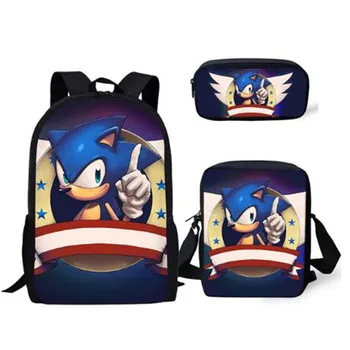 

Fashion 3PC/Set Backpack Hot Game Sonic 4 The Hedgehog Pattern Students School Bags Cartoon Anime Teenagers Book-Bags Set