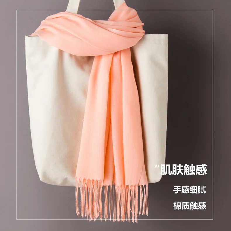 Women Solid Color Cashmere Scarves with Tassel Autumn New Soft Warm Lady Girls Wraps Thin Long Scarf Female Shawl Men Scarf