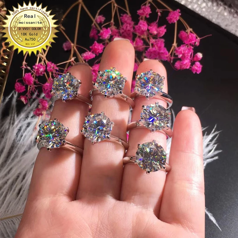 

100% 18K Золотое кольцо и 3ct moissanite diamond D VVS роскошное свадебное кольцо с национальным сертификатом 011