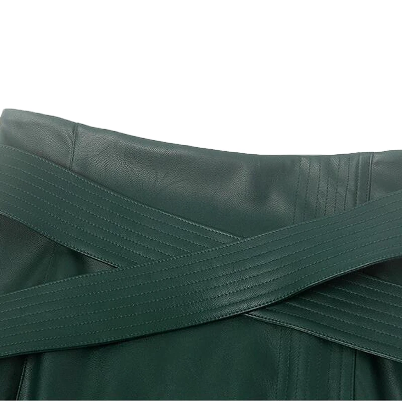 Женская зеленая юбка из искусственной кожи; сезон осень-зима; пикантная юбка из искусственной кожи с высокой талией; юбка миди с поясом; модная юбка-карандаш; большие размеры 4XL