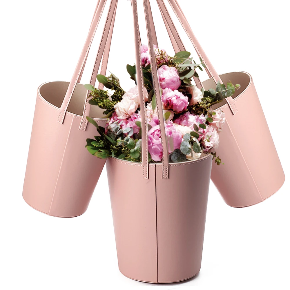 

Portable Leather Gift Box Florist Flower Packaging Box with Handle Flower Arrangement Floral Bucket Boxes Valentines Day Gift