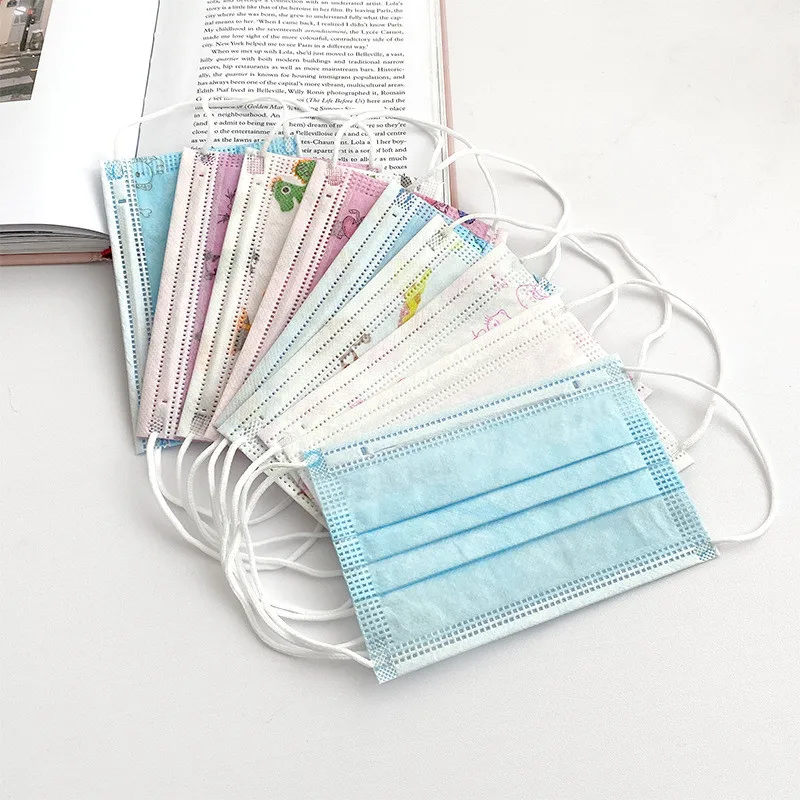 50Pcs Child Kids Disposable Face Masks 3 Layer Anti-Dust Pollution Masks Fabric Meltblown Dustproof Cartoon Animal Fruit Mask
