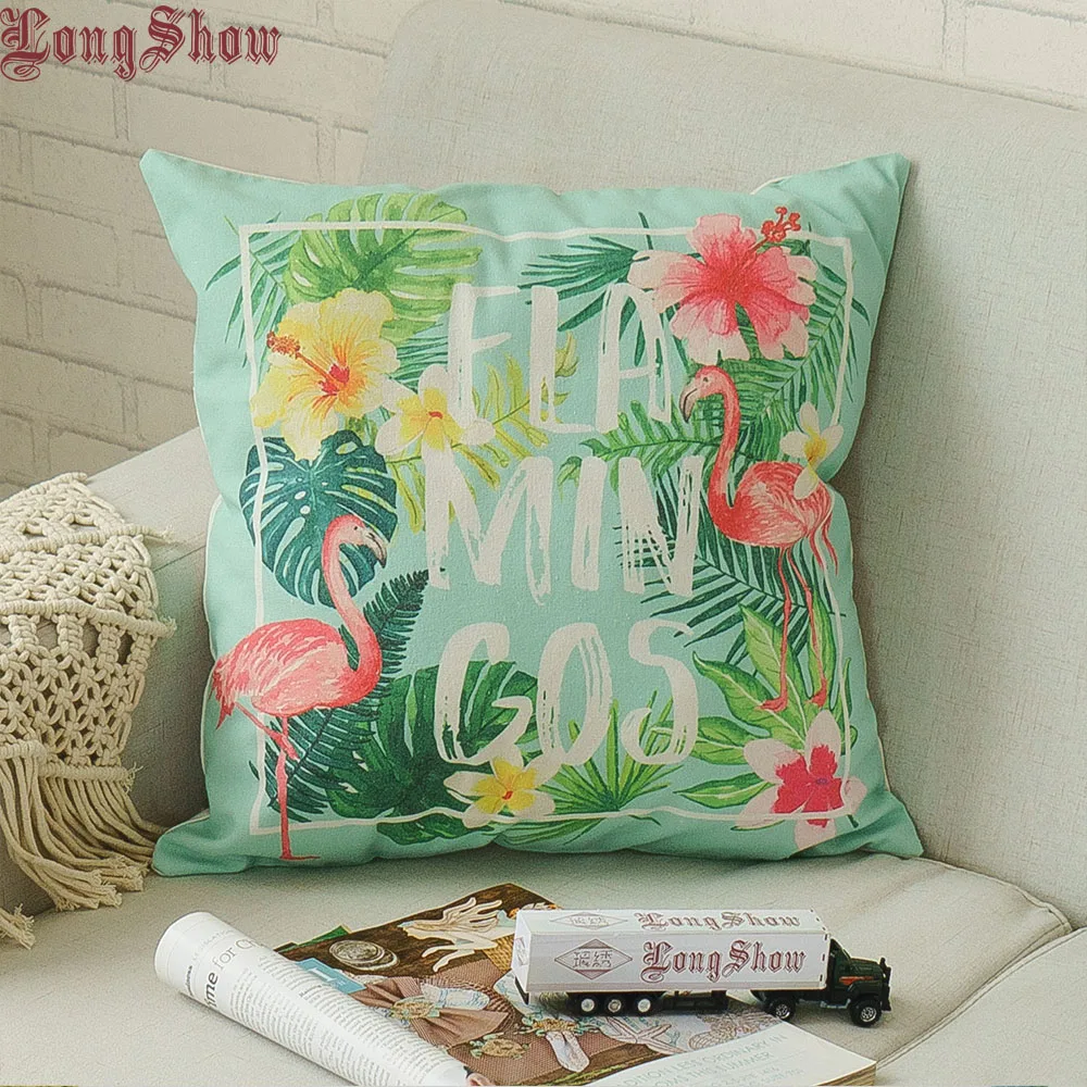 Чехол для подушки из хлопка и льна с рисунком фламинго 45x45 см|pillow case|embroidered pillow