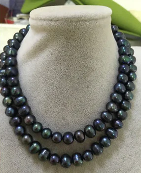 

stunning 32inch14k 9-10MM baroque peacock green pearl necklace