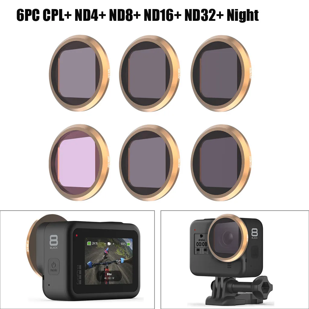 6 шт. ND4 ND8 ND16 ND32 CPL фильтры для объектива камеры Go Pro Hero8 круговая камера фильтр