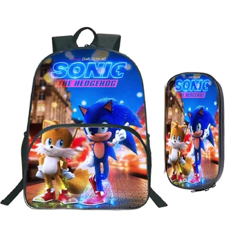 

New Anime 2 PCS/Set Backpack Sonic Pattern backpack Students Back to Shool Rucksack gifts Cartoon Teenagers Book Bags Set