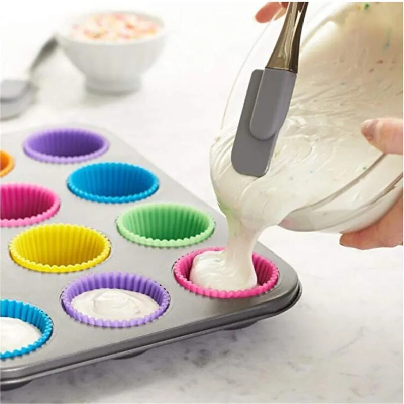 

6/12 Pieces 7cm Muffin Cup For Kitchen Round Silicone DIY Baking Cake Mould Muffin Cupcake Molds Cupcake Liner Reusable Muffin