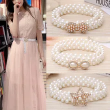 

Elegant Women Pearls Elastic Wedding Belts Handmade Bridal Belts Pearl Beaded Bridal Wedding Accessories
