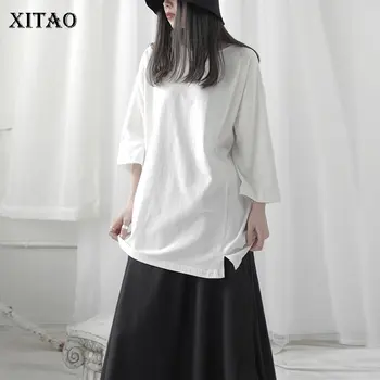 

XITAO Yamamoto Style Women Solid Loose Half Casual Niche Design Asymmetry Tee 2020 Spring Summer New T Shirt Women DMY4518