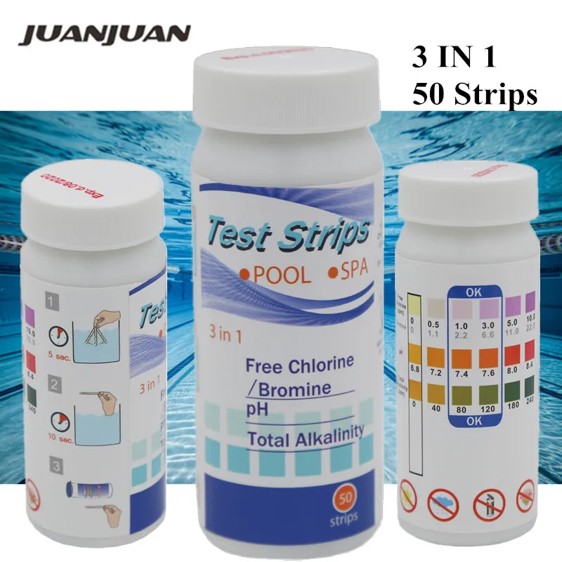 

3 in 1 PH Water Test Strips Swimming Pool Spas Test Strips Water Quality Test - Free Chlorine/Bromine pH Total Hardness 30%off