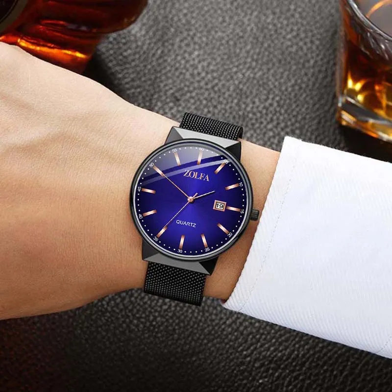 Бизнес Мужские часы классические ретро три глаза кварцевые трендовые дизайнерские часы с сетчатым ремешком Мужские наручные часы подарок на свидание Relogio Masculino