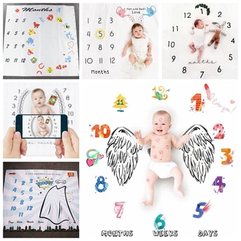 

Cartoon Newborn Baby Monthly Growth Milestone Blanket Infant Photo Props Background Blankets Play Mat Photography Accessories