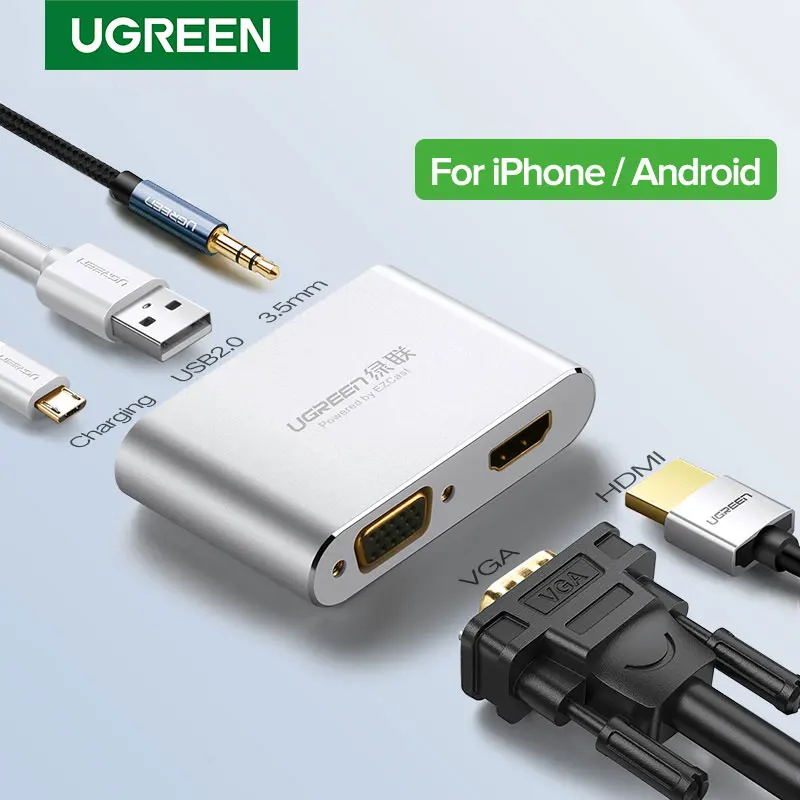 Ugreen HDMI VGA AdapterสำหรับiPhone iPad iPad Lightning USBวิดีโอเสียง