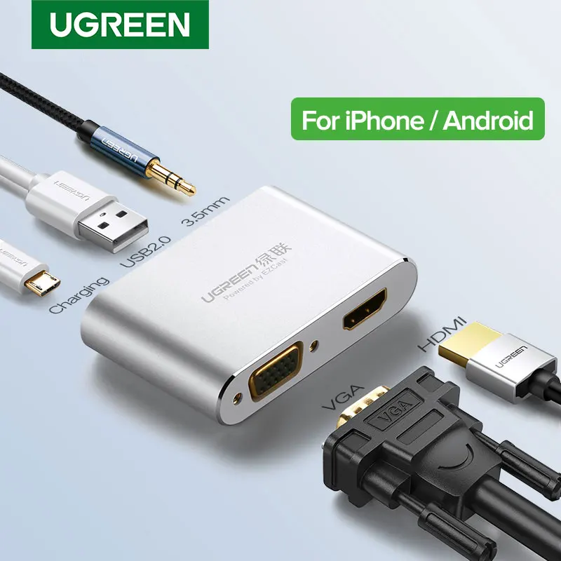 Ugreen HDMI VGA Adapter for iPhone iPad TV Lightning USB Audio Video HDMI Converter for iPhone to H