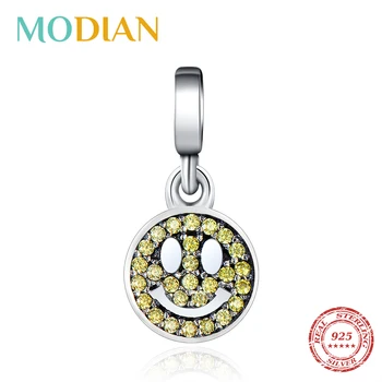 

Modian New Sale 100% Real 925 Sterling Silver Crystal Round Smiley Charms Beads For Women Bangle Fit ME Bracelet & DIY Jewelry