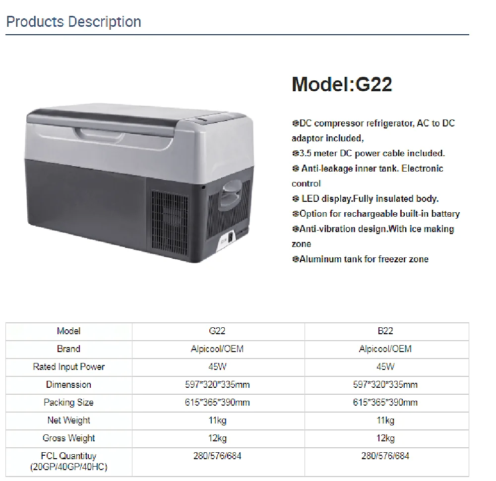 Alpicool G22 22Liter Kühlbox Mini Kühlschrank Elektrische Tragbare
