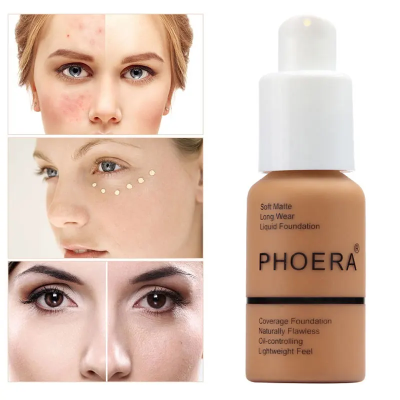 PHOERA 10 Colors Foundation Makeup Liquid Matte Moisturizer Face Base High Coverage Brighten Concealer Cream TXTB1 | Красота и