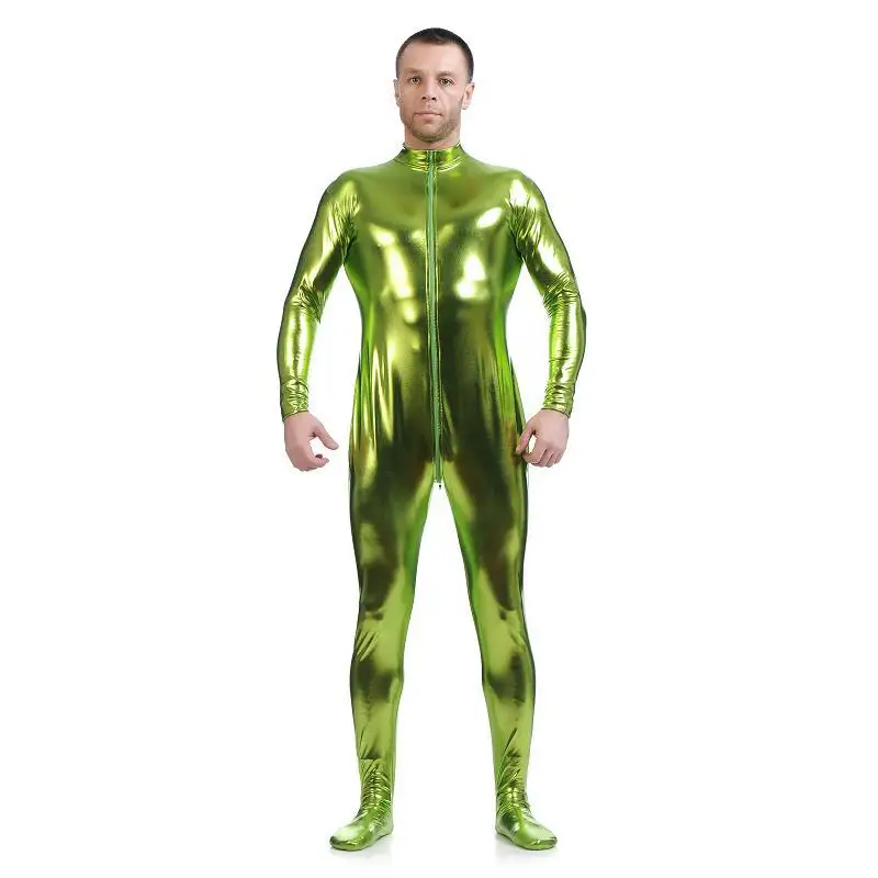 Костюм для косплея Zentai из искусственной кожи без головы с металлическим блеском