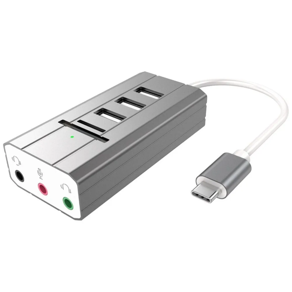 TYPE-C многофункциональный концентратор звуковая карта 3 порта стерео компьютерный аудио разделитель USB+ USB внешняя звуковая карта+ USB кард-ридер